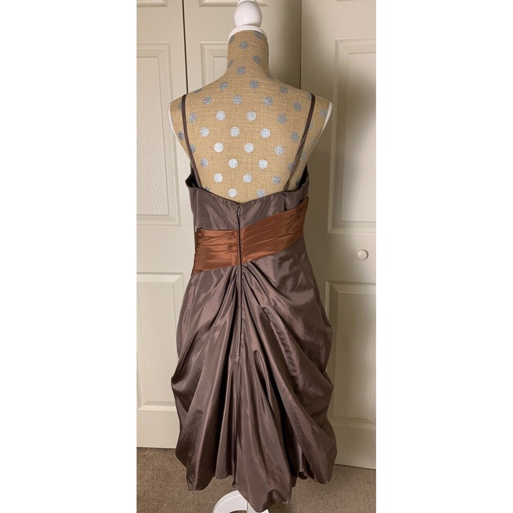 Simone Carvalli Dress Brown Woodland Forest Fairy Ruched Floral Appliqué Size 12 - Picture 5 of 16
